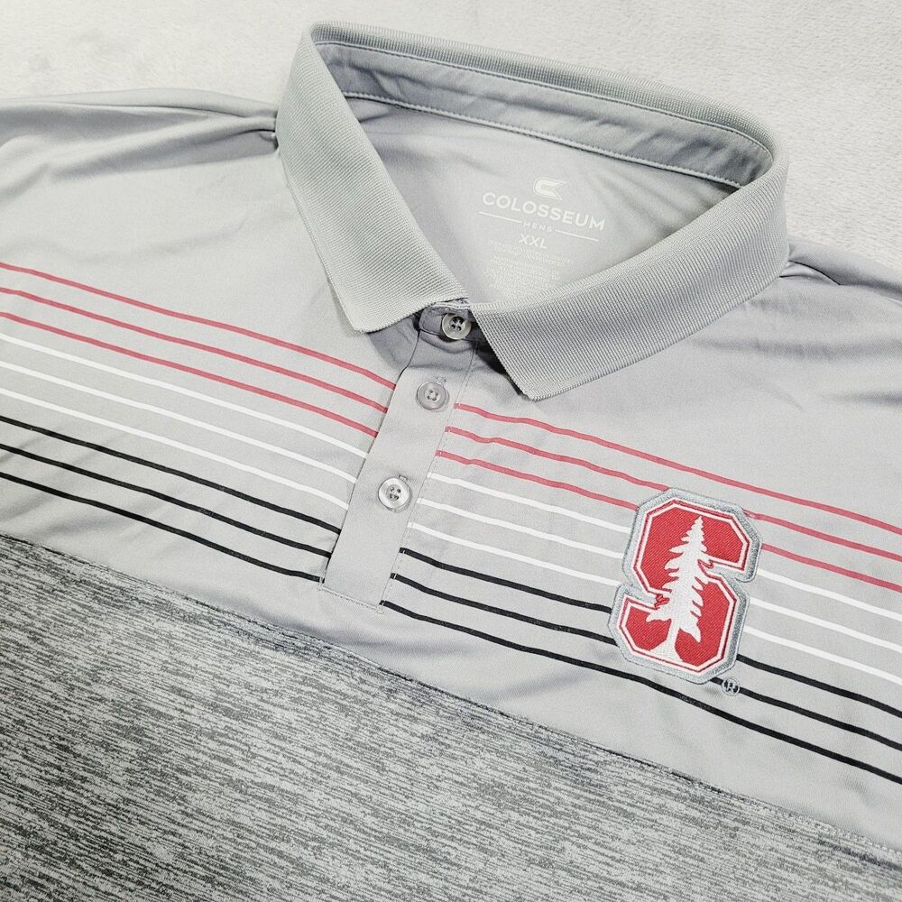 Stanford Cardinal Shirt Mens 2XL Gray NCAA Football Colosseum Polo Performance